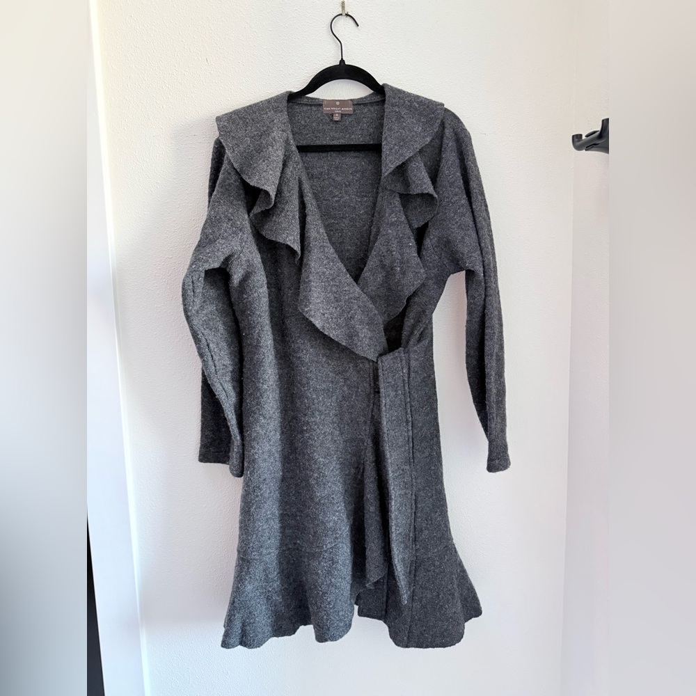 FennWrightManson 100% Wool Waterfall Belted Cardigan 1X Elegant Outerwear